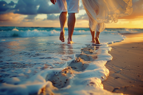 日暮黄昏唯美海边踏浪非主流摄影图片